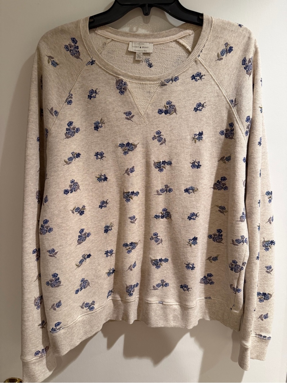 Lucky brand Beige Crewneck Sweatshirt with Blue Floral Print